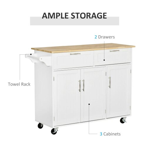 Wyld Haus Nave Wooden White Kitchen Island 2 Drawers 3 Doors