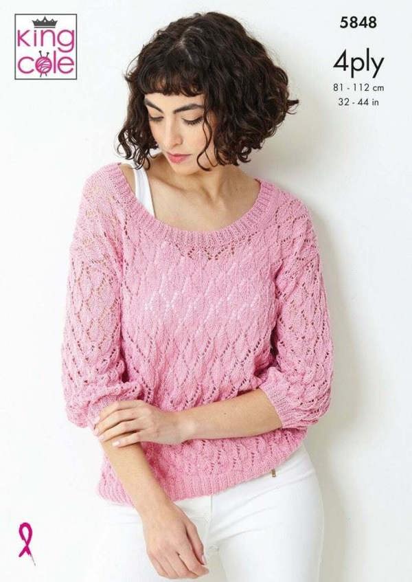 King Cole Giza Cotton 4 Ply Knitting Pattern 5848, Cardigans, Tops for Women, 32 - 44 Inches