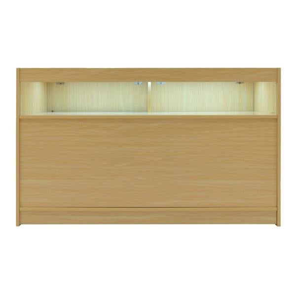 Luna LED Shop Counter Set in maple finish, featuring a sleek design, illuminated shelves, and smooth, textured surface for modern retail spaces