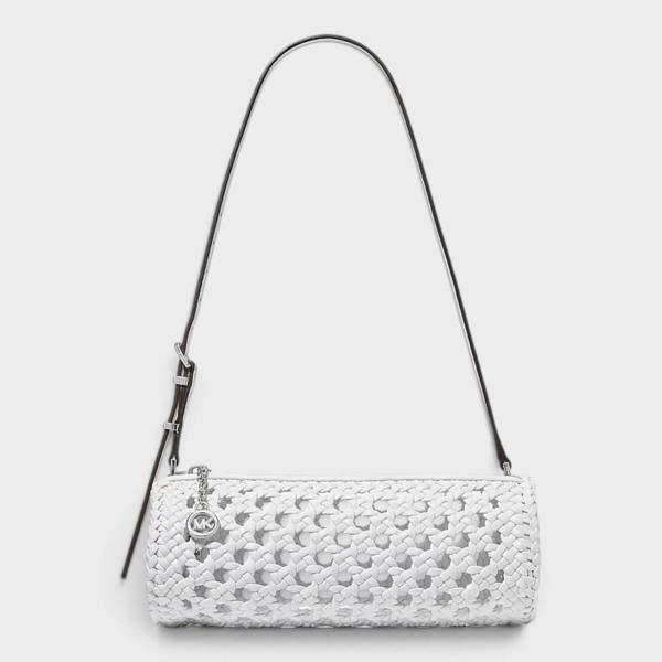 Michael Kors Izzy Small Crocheted Barrel Pochette Optic White