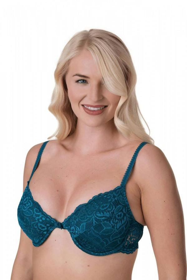 Camille Women's Underwired Bra Teal Green Floral Lace Padded Cup Lingerie