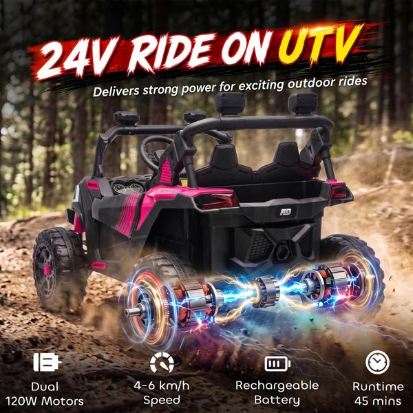 AIYAPLAY 24V 2 Seater Ride On Truck Car for Big Kids with Remote, Pink