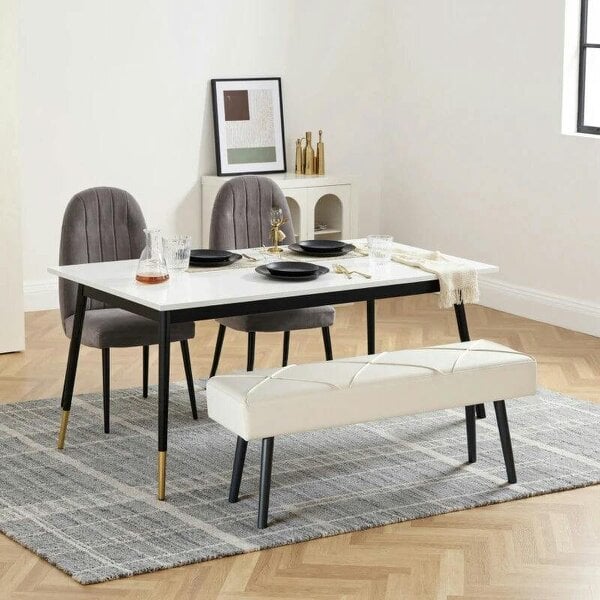 Upholstered Hallway Bench, End of Bed Bench with X-Shape Design and Steel Legs, Cream