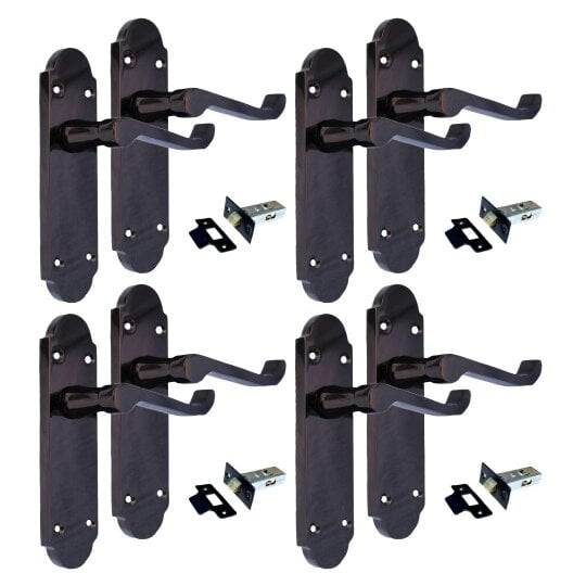 EDH Door Hardware Black Nickel Door Handles – Victorian Scroll Lever Latch Handles – 1, 4 or 6 Pairs – Handle Only or with Tubular Latches