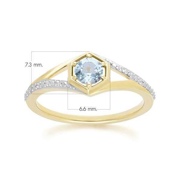 Gemondo Geometric Hexagon with Prong set Round Topaz and Diamond Ring in 9ct Yellow Gold