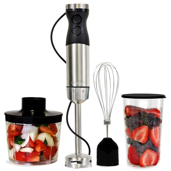 Kenmore 4-in-1 Hand Blender with Chopper Whisk Variable Speed Immersion Blender
