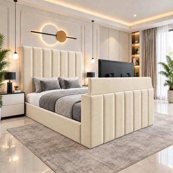 Paradise Beds Velmora Luxury Upholstered TV Bed with Tall Panel Headboard