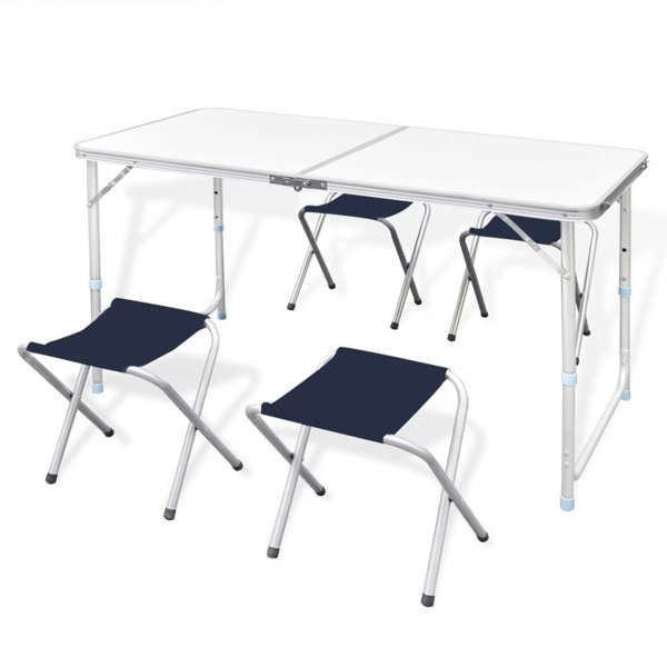 Berkfield Foldable Camping Table Set with 4 Stools Height Adjustable 120x60cm