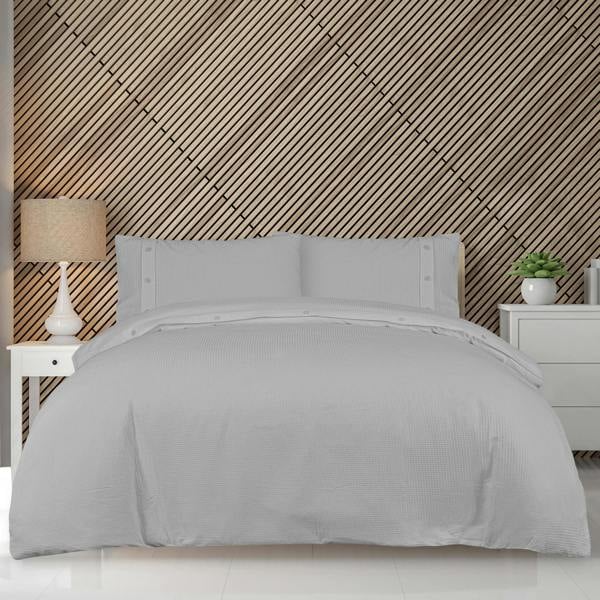 Smart Living Waffle Fleece Duvet Cover With Pillowcases - Grey