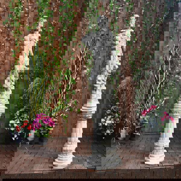 Conservatory Female Statue with Basket on a Fancy Pedestal