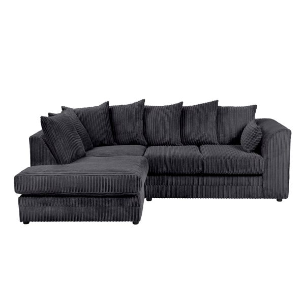 SQUAREBOXX Dylan Jumbo Cord 4 Seater Fabric Corner Sofa in Black