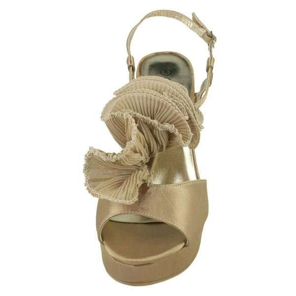 Spot On Ladies Spot On Heeled Platform Sandal With Ruffle Trim