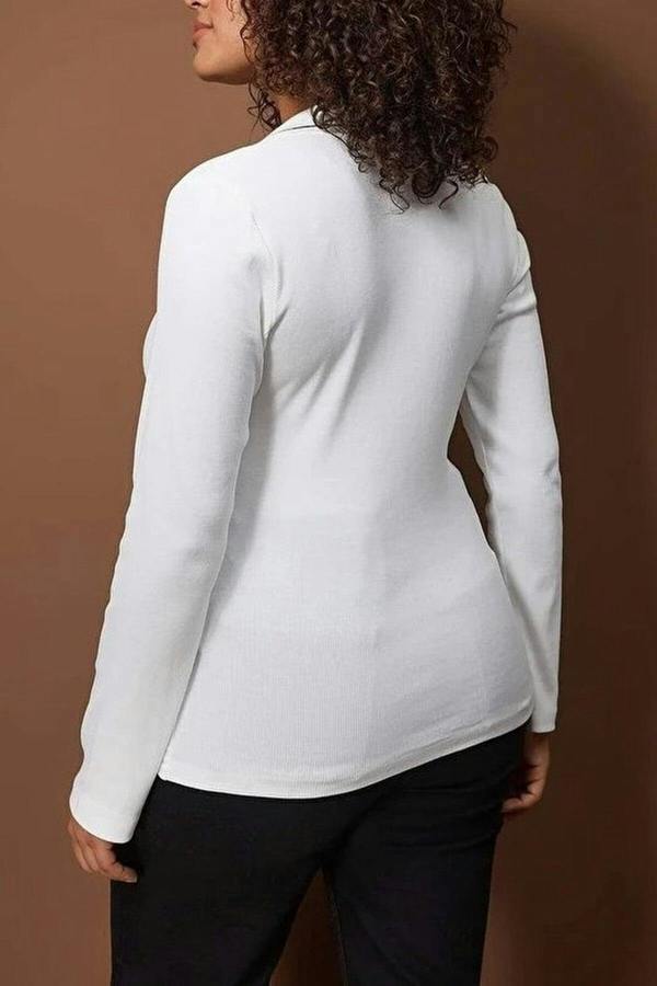 WOVCOR Knitted Collar Detail Fitted Ribbed Stretch Knit Blouse