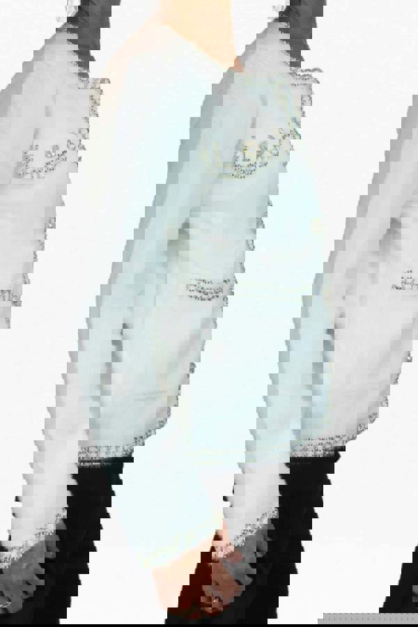 Paulo Due Women's Textured Bouclé Cardigan Jacket with Pearl Trim