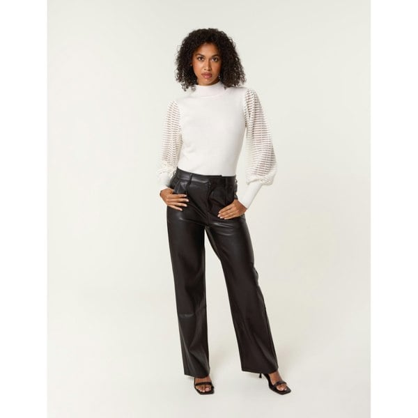 Blue Vanilla Semi-Sheer Mesh Panel Long Sleeve Jumper - Ivory