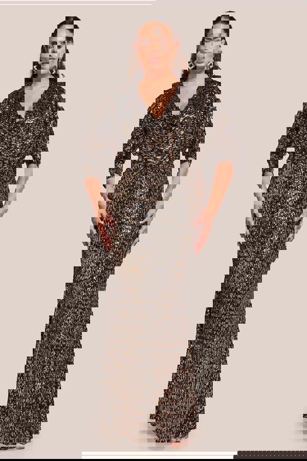 Sequin Cowl Maxi Dress - Black DR4051P