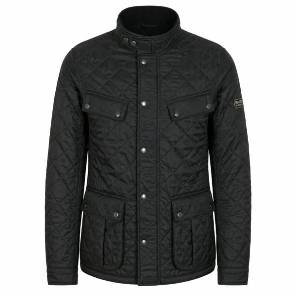 Black Barbour International Tourer Ariel quilted jacket with a funnel neck, snap-button front, and four front pockets.