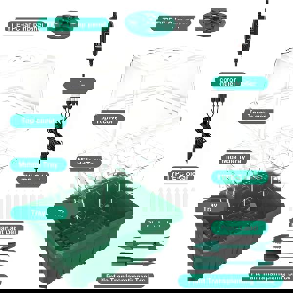 deAO Toys 5-Pack Seed Starter Tray Kit with Grow Lights Elevated Propagator Trays with Full-Spectrum Pant Light Adjustable Humidity Domes