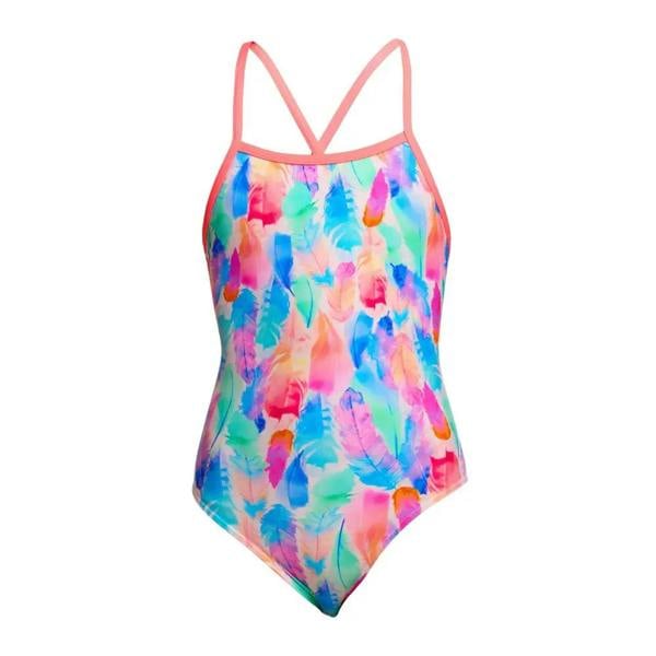 Funkita Tickle Pink Tie Me Tight multicolored tie-dye one-piece swimsuit with orange straps