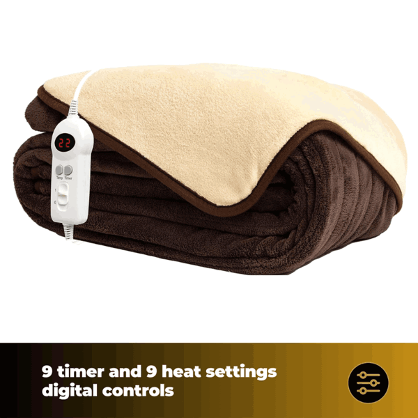 Homefront Extra Large Electric Heated Throw in Chocolate and Cream Easy To Use, Digital Control - Machine Washable