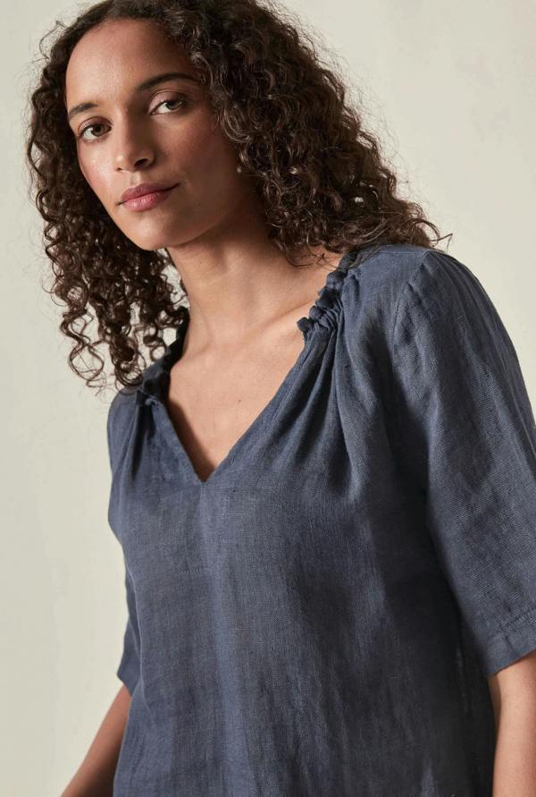 James Lakeland Navy Pure Linen Blouse
