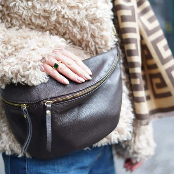 Scott-Samuel Large Leather BumBag / Sling Bag (Exposed Zips)