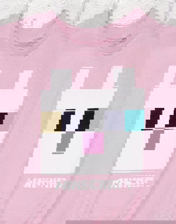 Minecraft Girls Pink Kitty Cat Short Sleeved T-Shirt