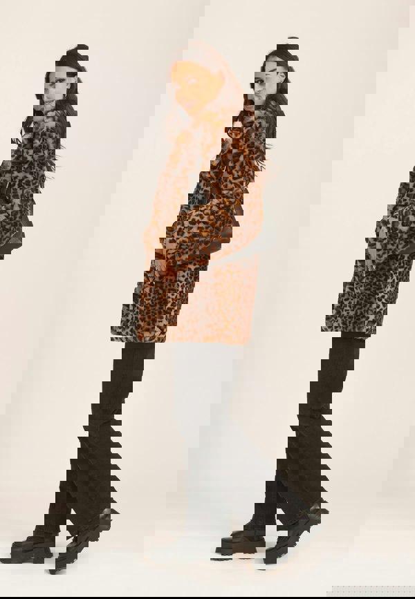 Gini London Brown Leopard Print Faux Fur Coat Jacket