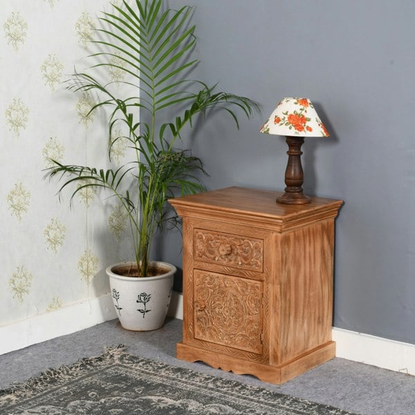 IH Design Viva Mango Wood Bedside Table With Storage