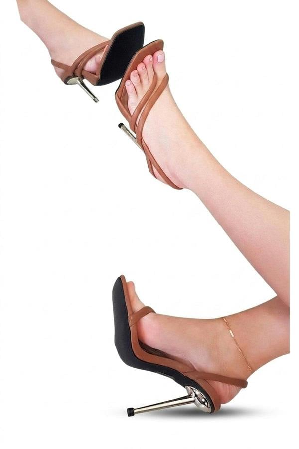 Lucinda Faux Leather Strappy High Heels - Brown_wb