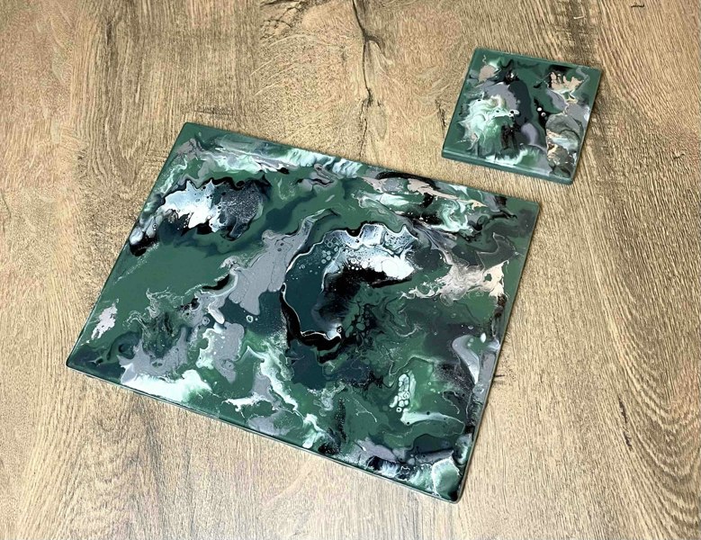 Olive Green Placemats and Coasters Set - Heatproof and Scratch Resistant Table Mats - Earthy green - muted green - khaki - camouflage green - moss green - army green - nature inspired green