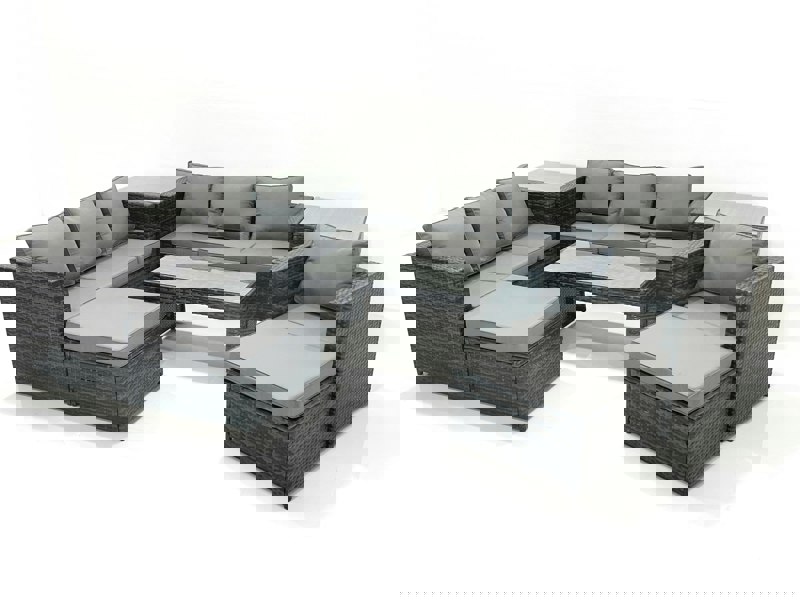 Fimous 9 Seater Rattan Garden Outdoor Furniture Set with 3 Seater Sofa Coffee Table 2 Big Footstool 2 Side tables