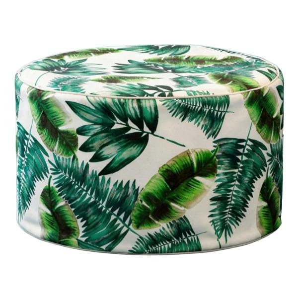 Gardenwize Outdoor Pouf Ottoman – Botanical Green Palm Inflatable Footstool