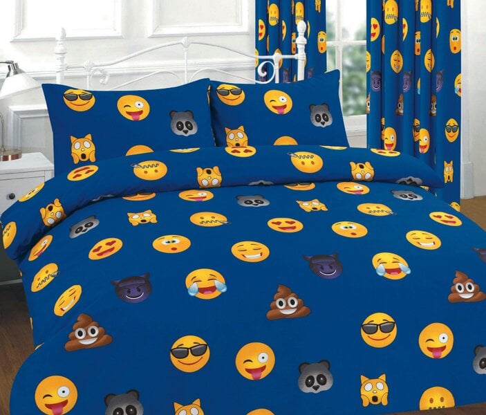 Night Zone Ikons Emoji Printed Duvet Cover Set – Polycotton Easy Care Bedding with Pillowcases - Blue