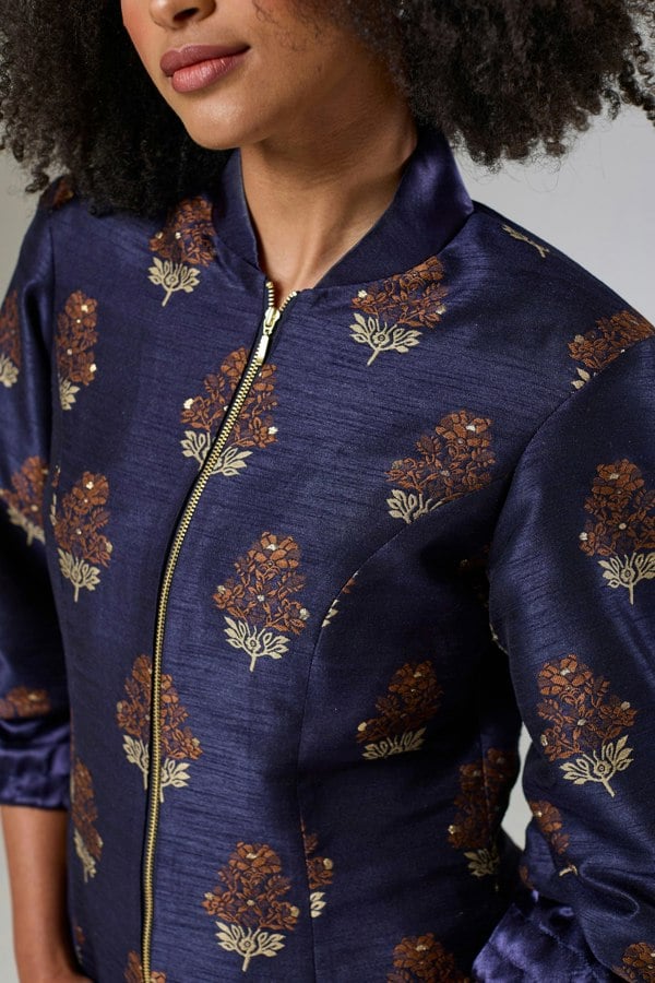 Isha's Timeless collection Auburn Embroidered Raw Silk Fitted Jacket Blouse