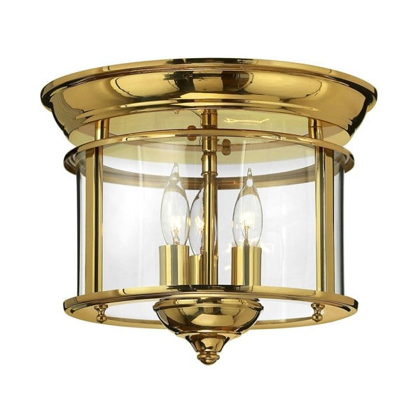 3 Bulb Flush Light Low Ceiling Highly Polished Brass Finish LED E14 40W Bulb Loops