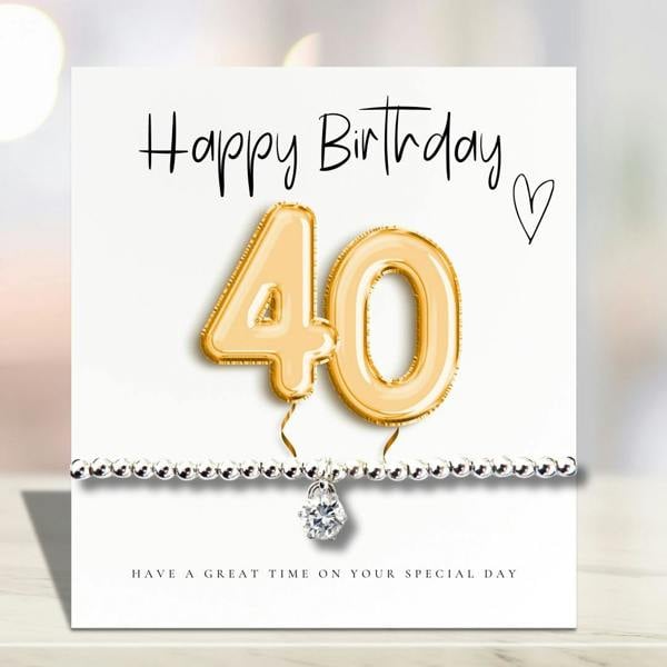 Aye Do Gifts 40th Birthday Cubic Zirconia Silver Bracelet & Gold Balloons Card