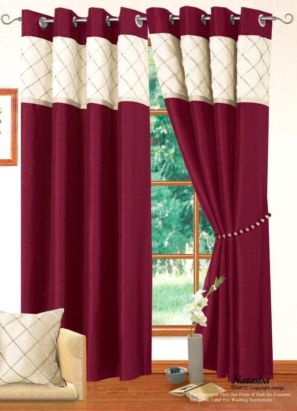 Intimates Elegant Faux Silk Pleated Lined Ring Top Curtains - Drapes in Contemporary Design - 229cm x 183cm