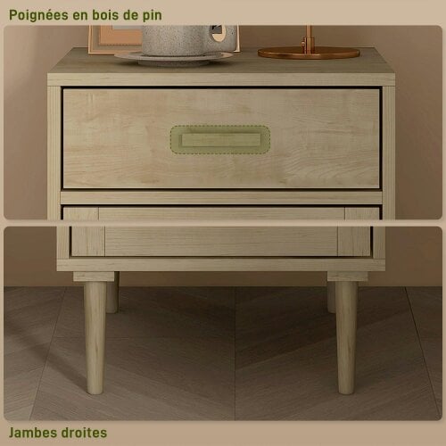 Wyld Haus Basose Natural Wood Effect Rattan Bedside Table With Drawer And Door
