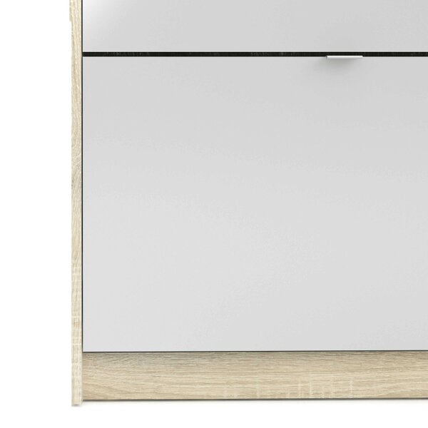 Wyld Haus Prague Natural Oak Effect Shoe Cabinet 4 Flip Down Doors Mirror Door