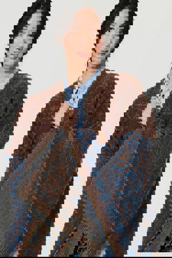 Beige | Paisley Print Oversized Poncho
