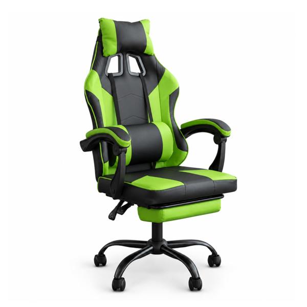 Samuel Alexander Ergonomic Gaming Chair with Footrest and Removable Pillows in Green