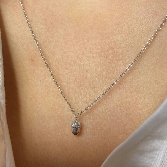 Reeves & Reeves 14K Solid Gold and Diamond Acorn Necklace