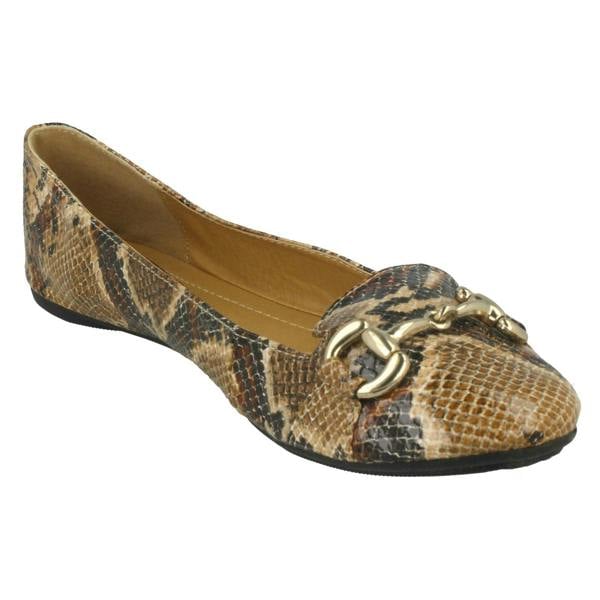 Spot On Ladies Spot On Flat Snake Print Ballerina