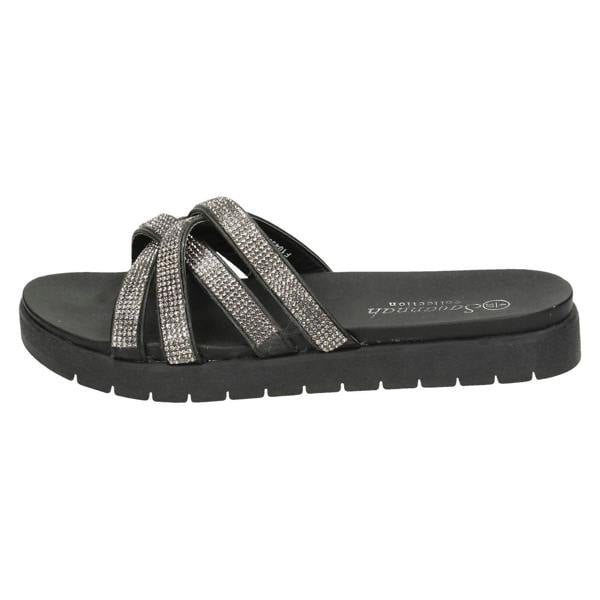 Savannah Ladies Savannah Flat Sole Cross Strap Mules
