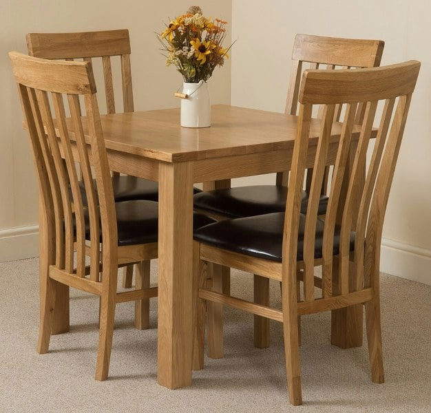 That's Furniture Oslo 90 x 90cm Small Square Oak Dining Set with 4 Harvard Oak Chairs