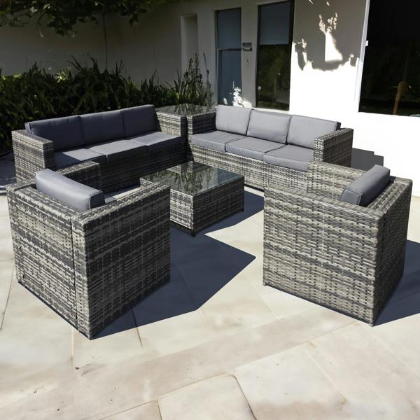 malta rattan 8 seat corner set in walnut grey