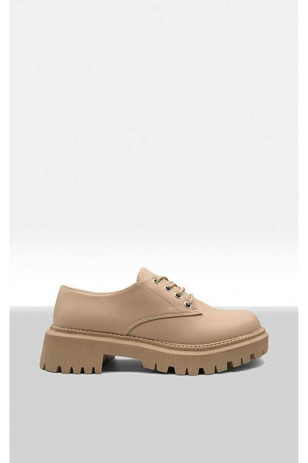 Nayla Chunky Faux Leather Derby Shoes - Nude
