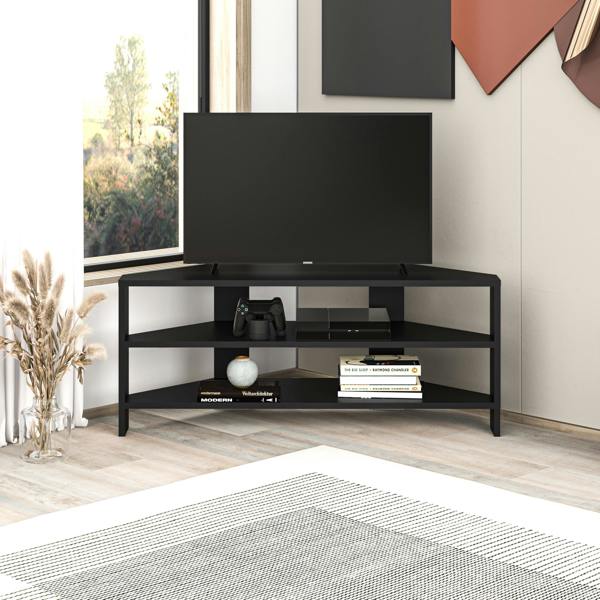 Decortie Thales Corner TV Stand for 32" TVs with Open Shelves & Soft Rounded Edge 110cm Modern Multimedia Console