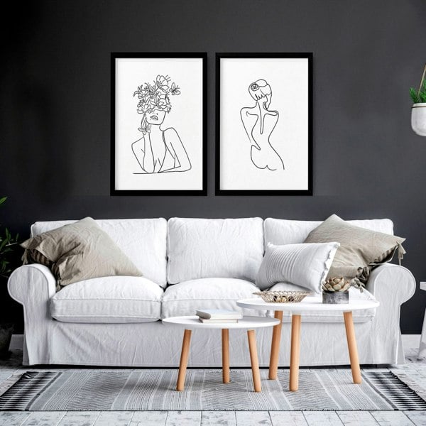 Line drawings art | Set of 2 Feminine wall art for living room